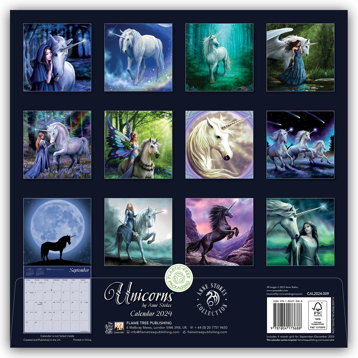Rückseite: 9781804173688 | Unicorns by Anne Stokes Wall Calendar 2024 (Art Calendar) | Studio