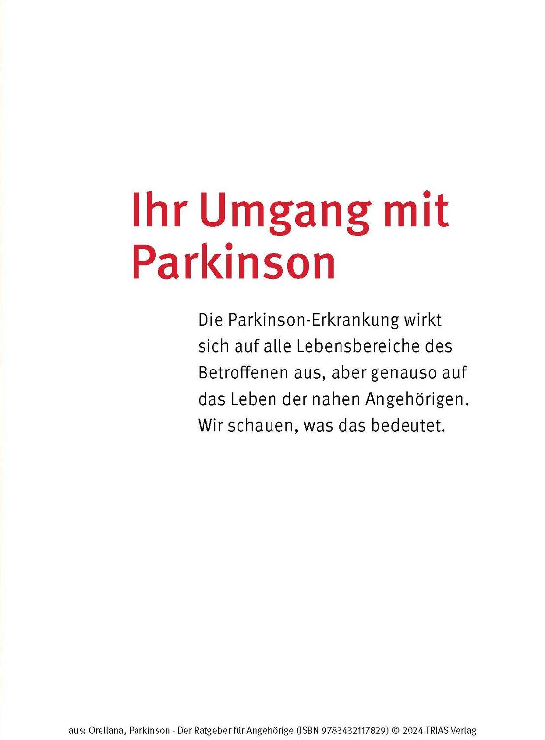 Bild: 9783432117829 | Parkinson. Der Ratgeber für Angehörige | Amy Orellana | Taschenbuch