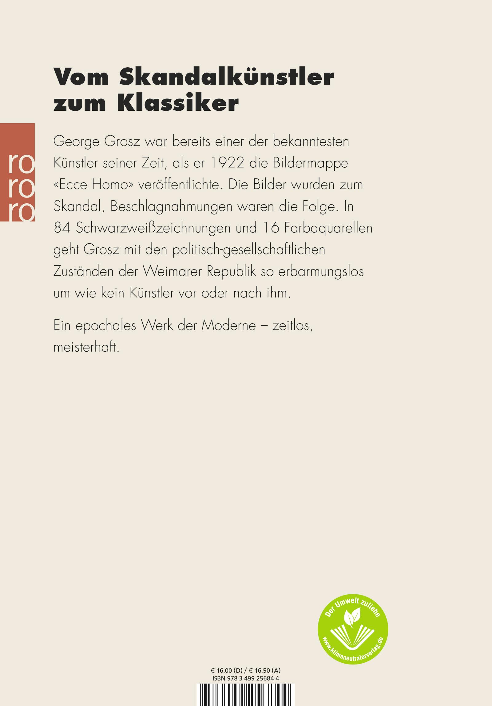 Rückseite: 9783499256844 | Ecce Homo | George Grosz | Taschenbuch | 208 S. | Deutsch | 2011