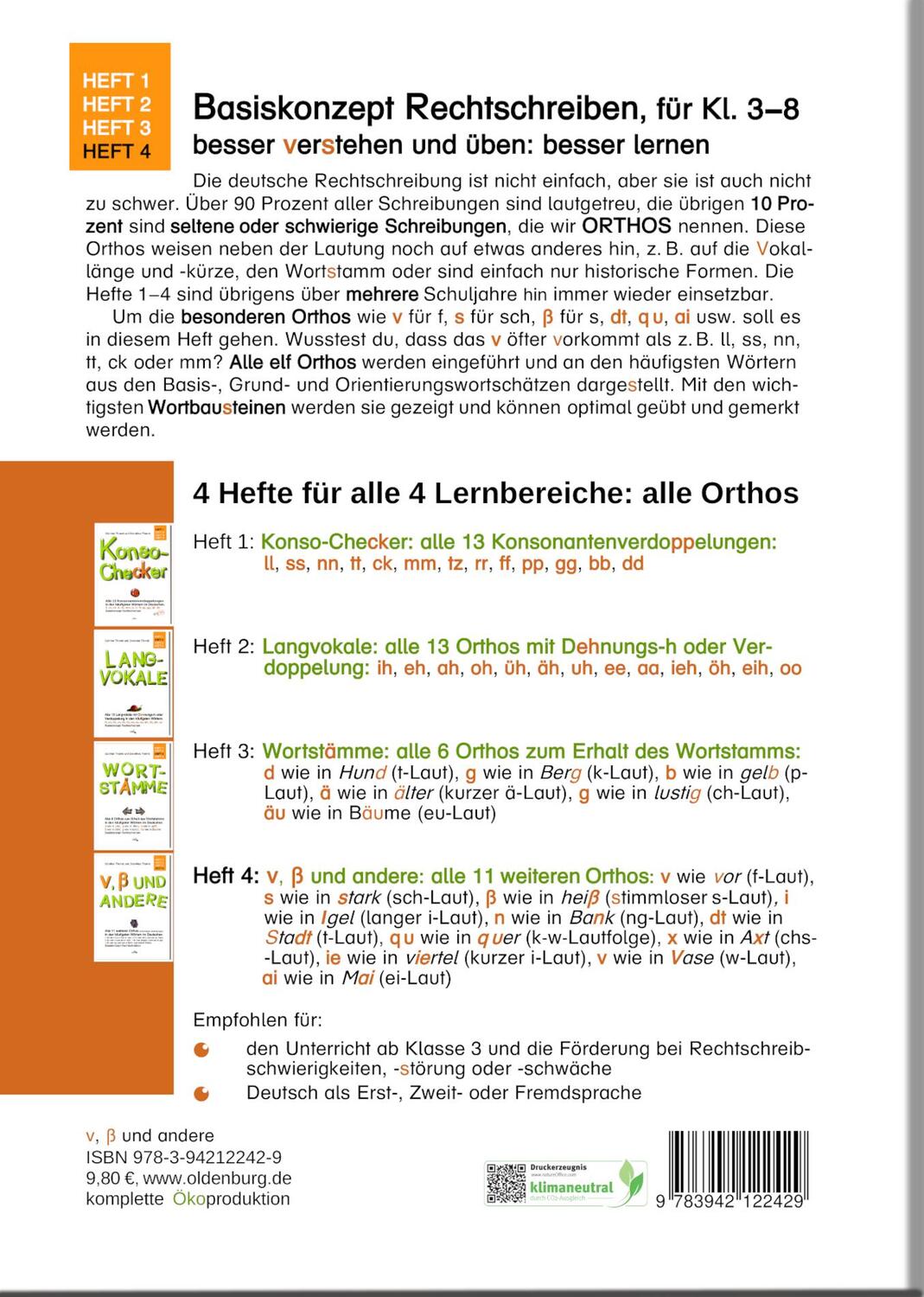 Rückseite: 9783942122429 | V, ß und andere | Günther Thomé (u. a.) | Broschüre | 44 S. | Deutsch