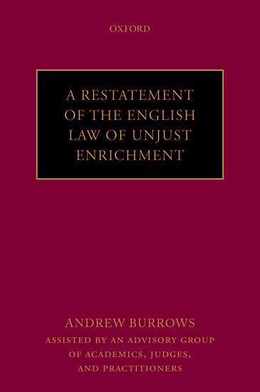 Cover: 9780199669905 | A Restatement of the English Law of Unjust Enrichment | Qc Burrows Fba