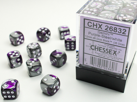 Cover: 601982023607 | Gemini® 12mm d6 Purple-Steel/white Dice Block (36 dice) | deutsch