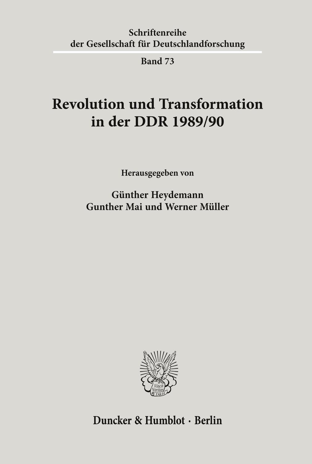 Cover: 9783428100033 | Revolution und Transformation in der DDR 1989/90. | Heydemann (u. a.)
