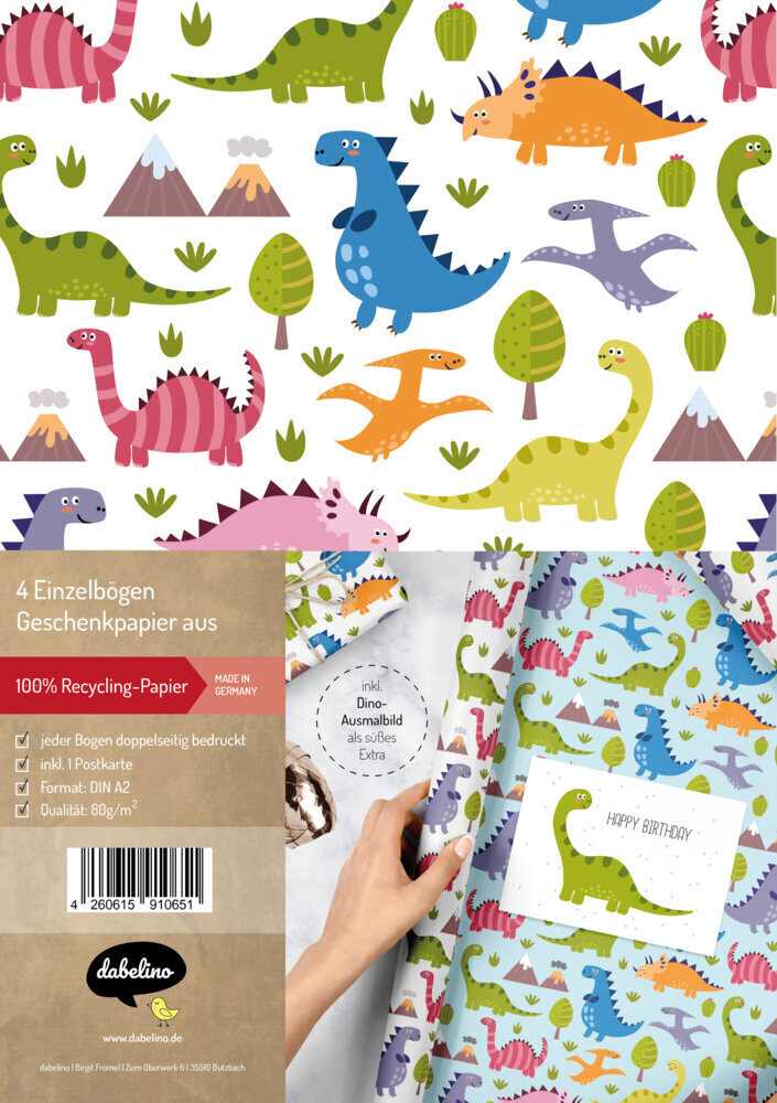 Cover: 4260615910651 | Geschenkpapier-Set für Kinder: Dinosaurier | Stück | 4 S. | Deutsch