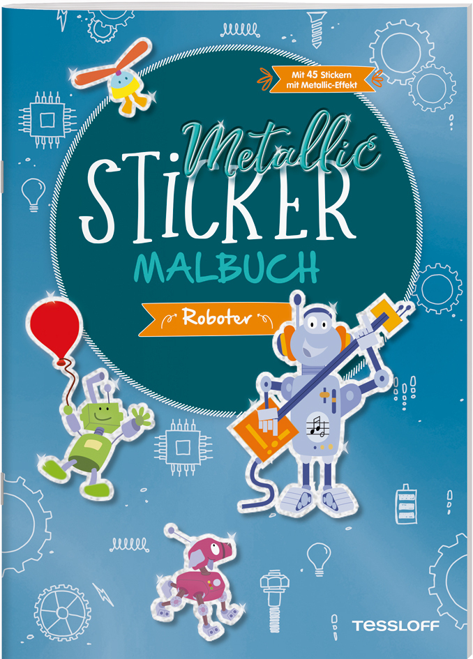 Cover: 9783788644574 | Metallic-Sticker Malbuch. Roboter | Mit 45 Metallic-Stickern | Braun