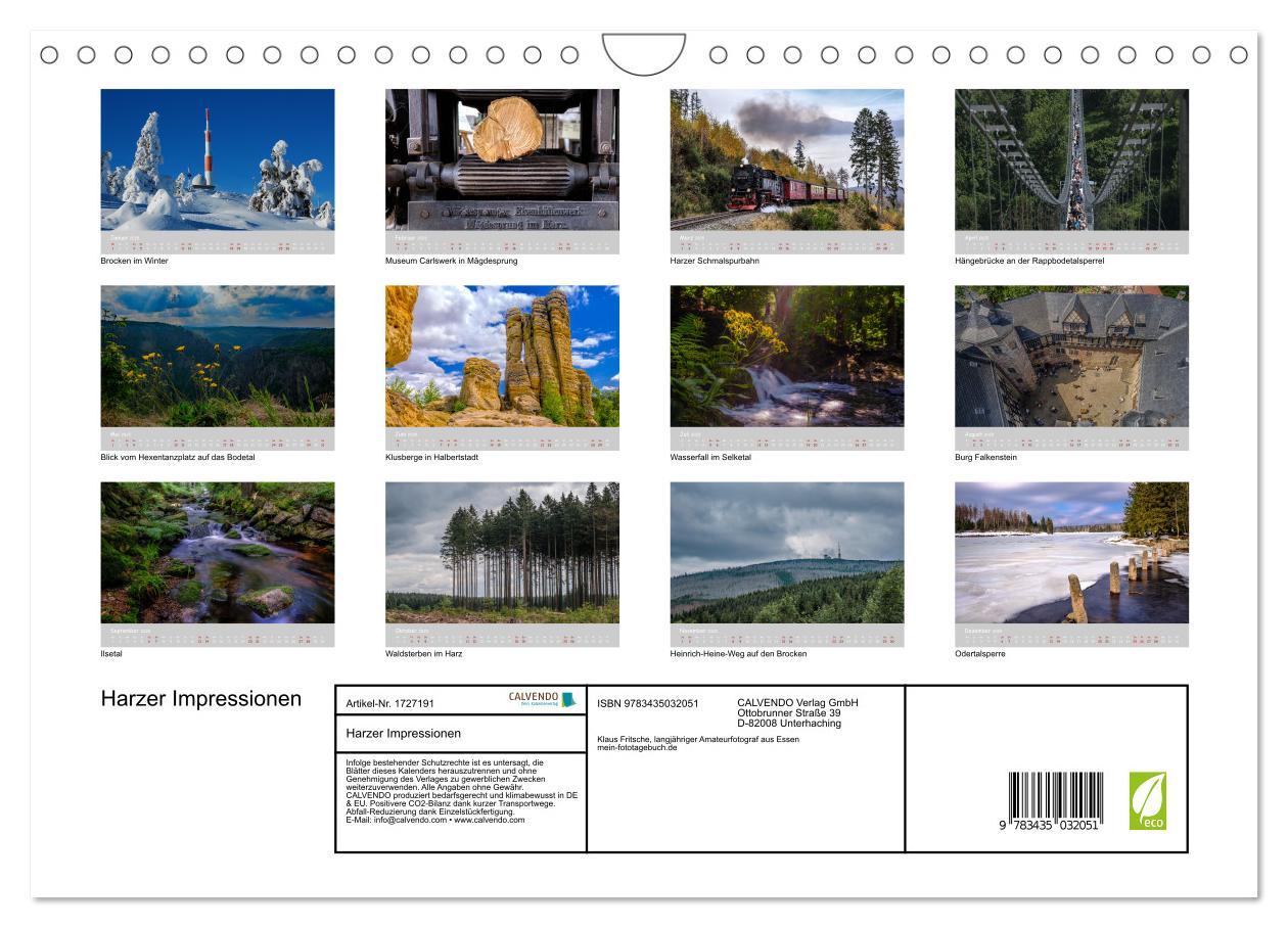 Bild: 9783435032051 | Harzer Impressionen (Wandkalender 2025 DIN A4 quer), CALVENDO...