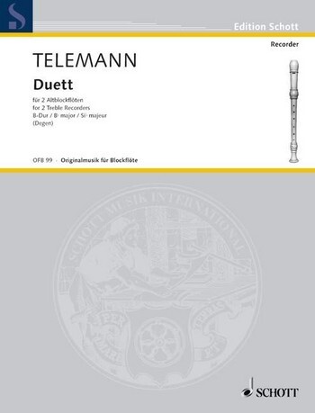 Cover: 9790001099875 | Duets for Two Treble Recorders in B Flat Major | Telemann | Buch