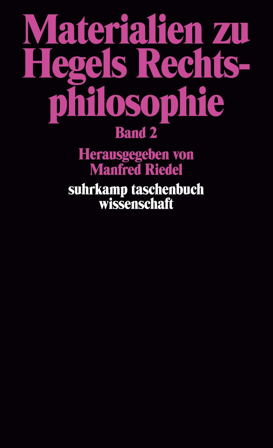 Cover: 9783518276891 | Materialien zu Hegels Rechtsphilosophie. Band 2 | Manfred Riedel