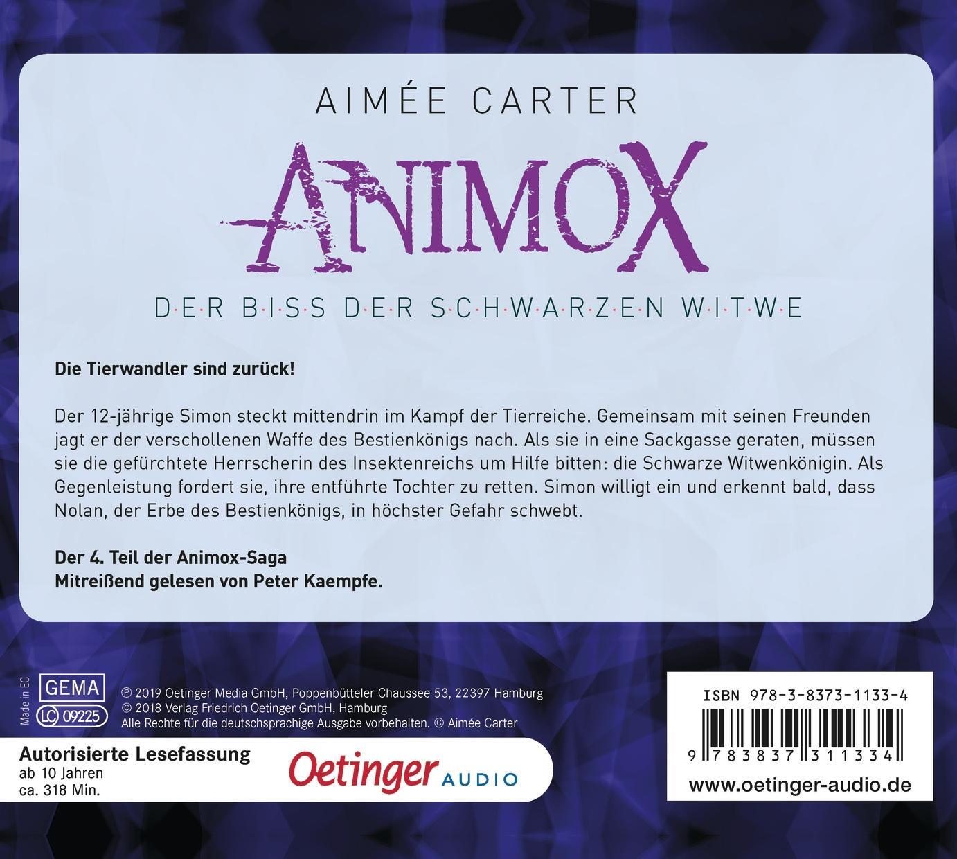 Rückseite: 9783837311334 | Animox 4. Der Biss der Schwarzen Witwe | Aimée Carter | Audio-CD
