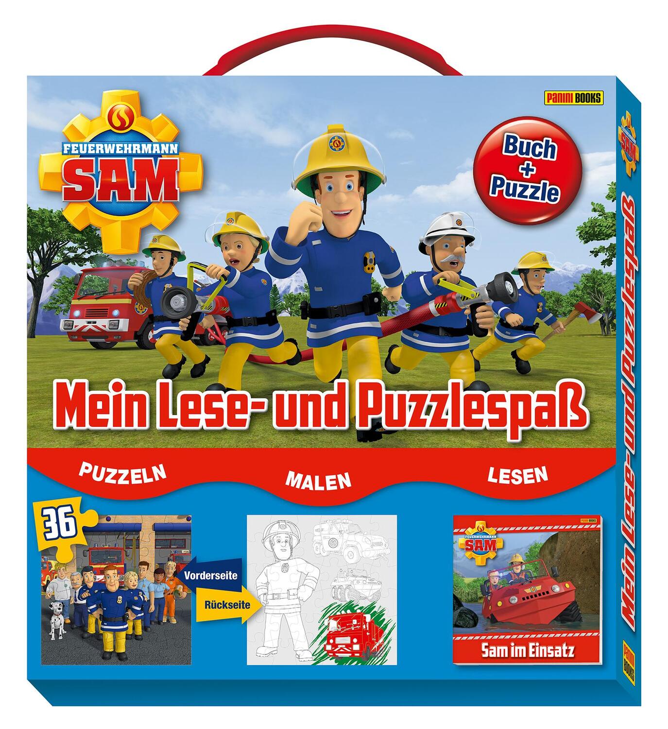 Cover: 4026898002953 | Feuerwehrmann Sam: Mein Lese- und Puzzlespaß | Buch + Puzzle im Koffer