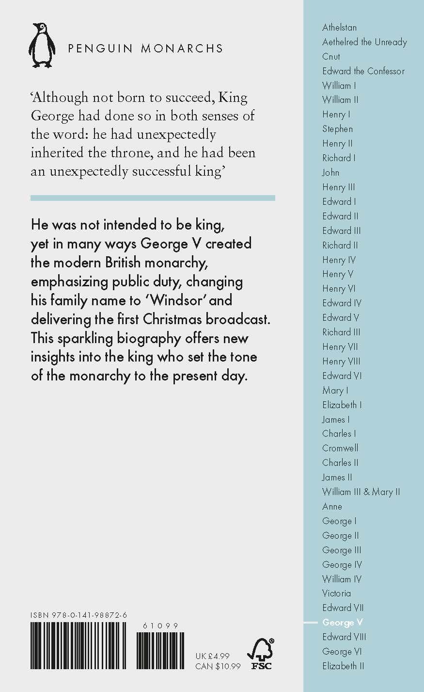 Rückseite: 9780141988726 | George V (Penguin Monarchs) | The Unexpected King | David Cannadine