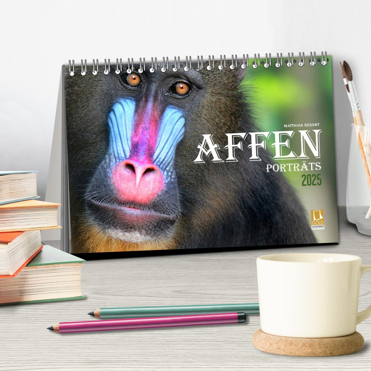 Bild: 9783435088973 | AFFENPORTRÄTS (Tischkalender 2025 DIN A5 quer), CALVENDO...