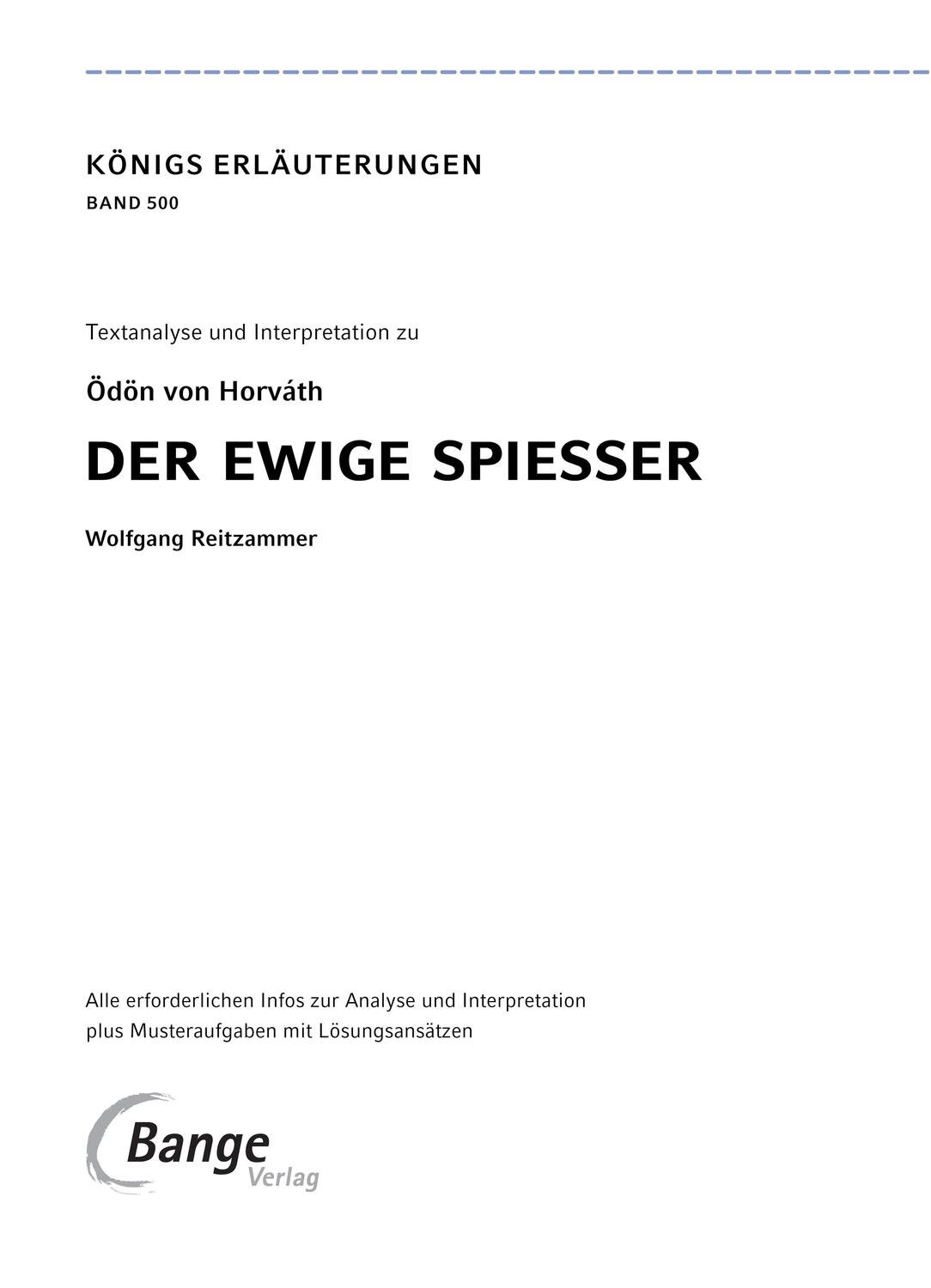 Bild: 9783804420991 | Der ewige Spießer von Ödön von Horváth - Textanalyse und...
