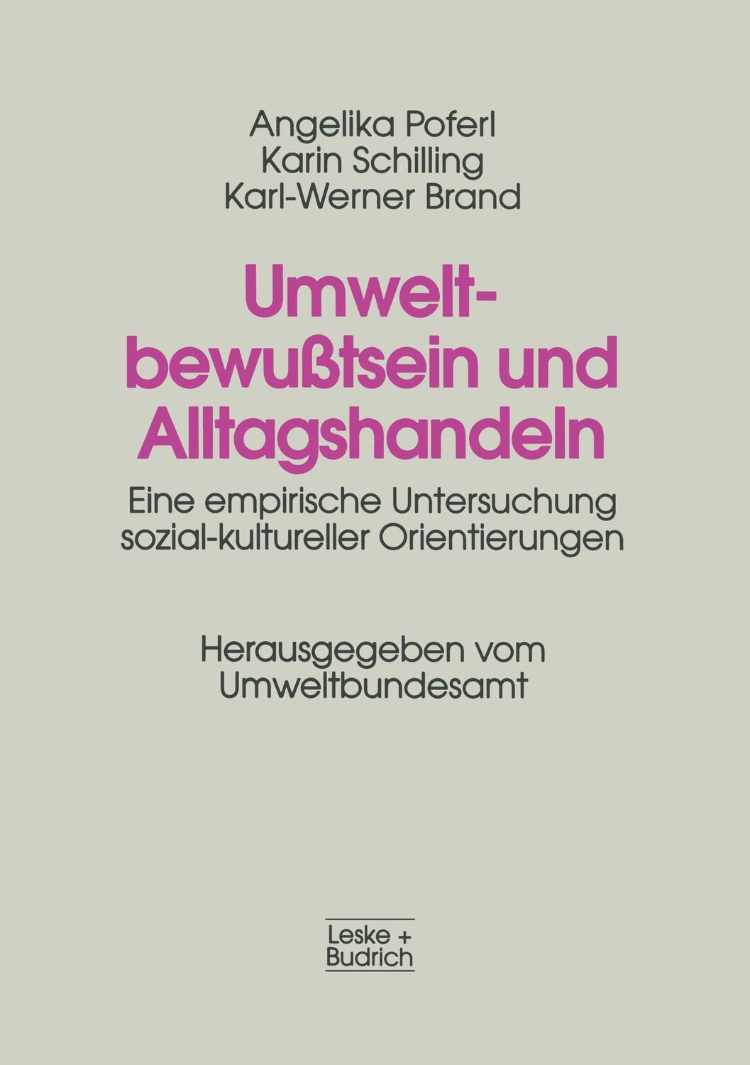 Cover: 9783810019042 | Umweltbewußtsein und Alltagshandeln | Angelika Poferl (u. a.) | Buch