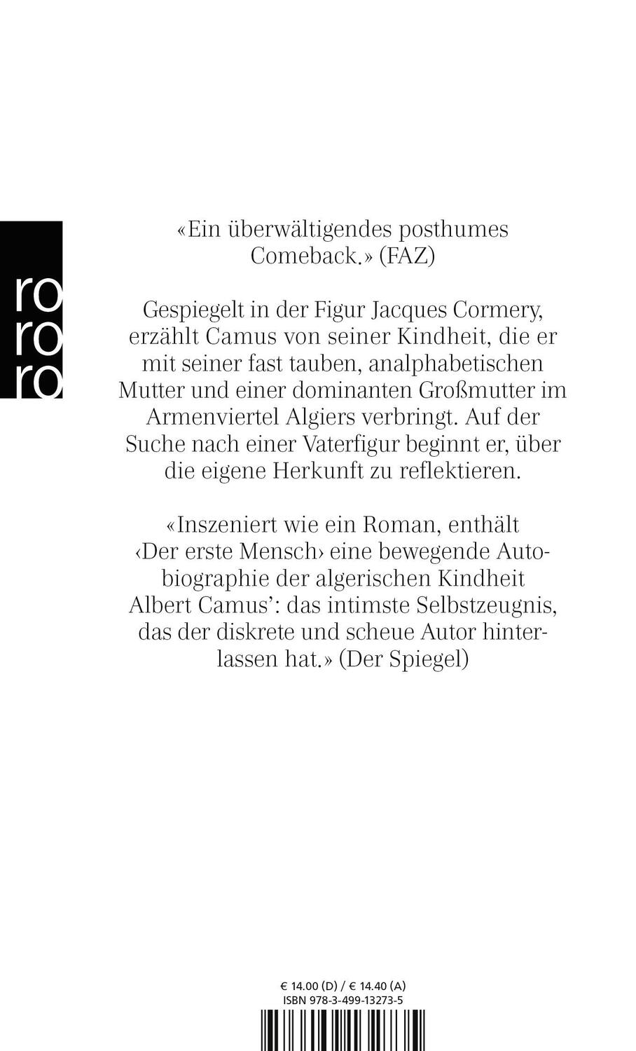 Rückseite: 9783499132735 | Der erste Mensch | Albert Camus | Taschenbuch | 288 S. | Deutsch