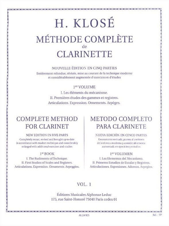 Cover: 9790046249259 | Méthode complète de clarinette vol.1 (fr/en/sp) | Klosé | Buch