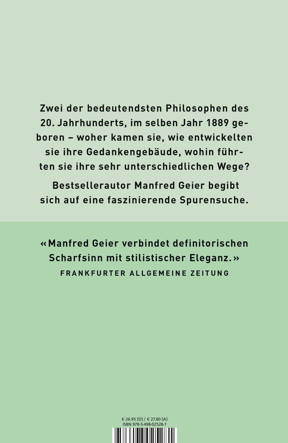 Rückseite: 9783498025281 | Wittgenstein und Heidegger | Die letzten Philosophen | Manfred Geier