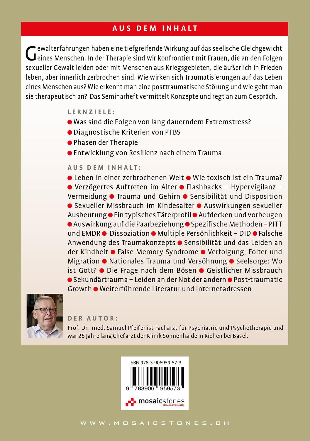 Rückseite: 9783906959573 | Trauma | Samuel Pfeifer | Taschenbuch | Deutsch | 2022 | MOSAICSTONES