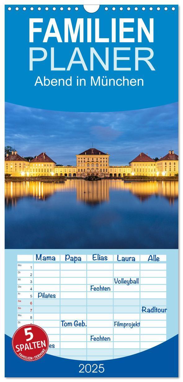 Cover: 9783457222829 | Familienplaner 2025 - Abend in München mit 5 Spalten (Wandkalender,...