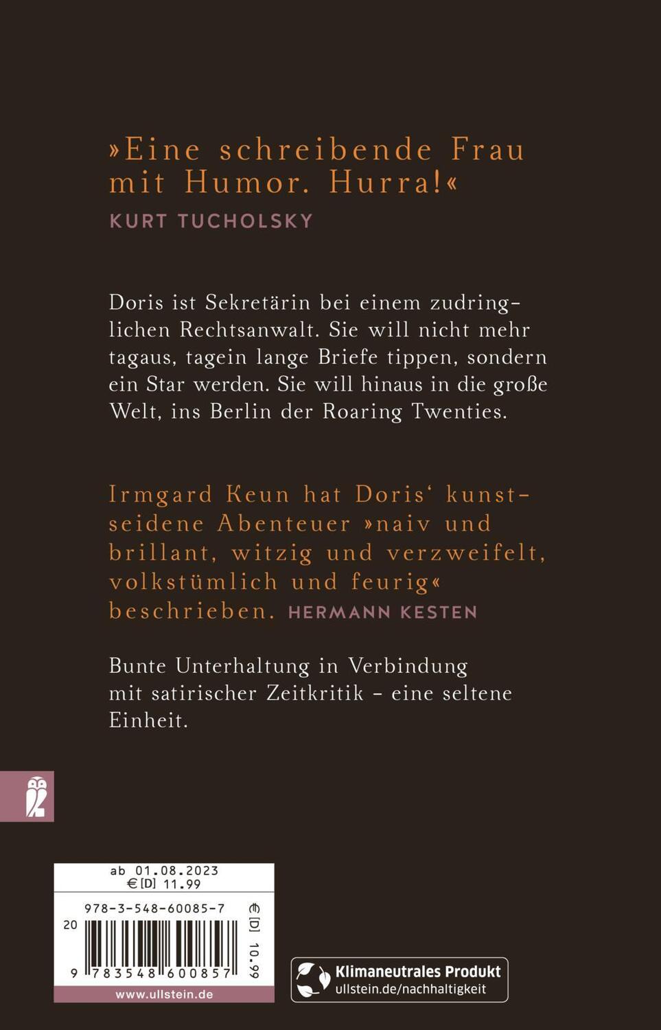 Rückseite: 9783548600857 | Das kunstseidene Mädchen | Irmgard Keun | Taschenbuch | Deutsch | 2001