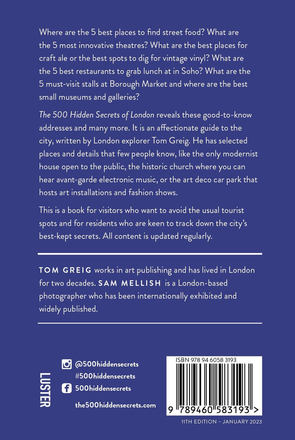 Rückseite: 9789460583193 | The 500 Hidden Secrets of London | Tom Greig | Taschenbuch | Englisch