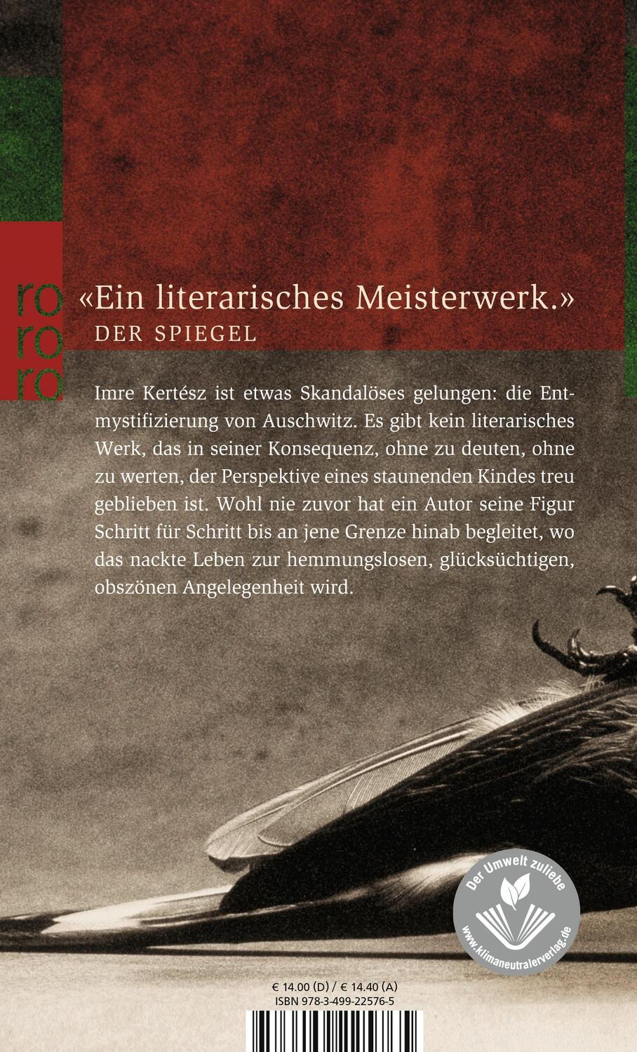 Rückseite: 9783499225765 | Roman eines Schicksallosen | Imre Kertesz | Taschenbuch | Deutsch