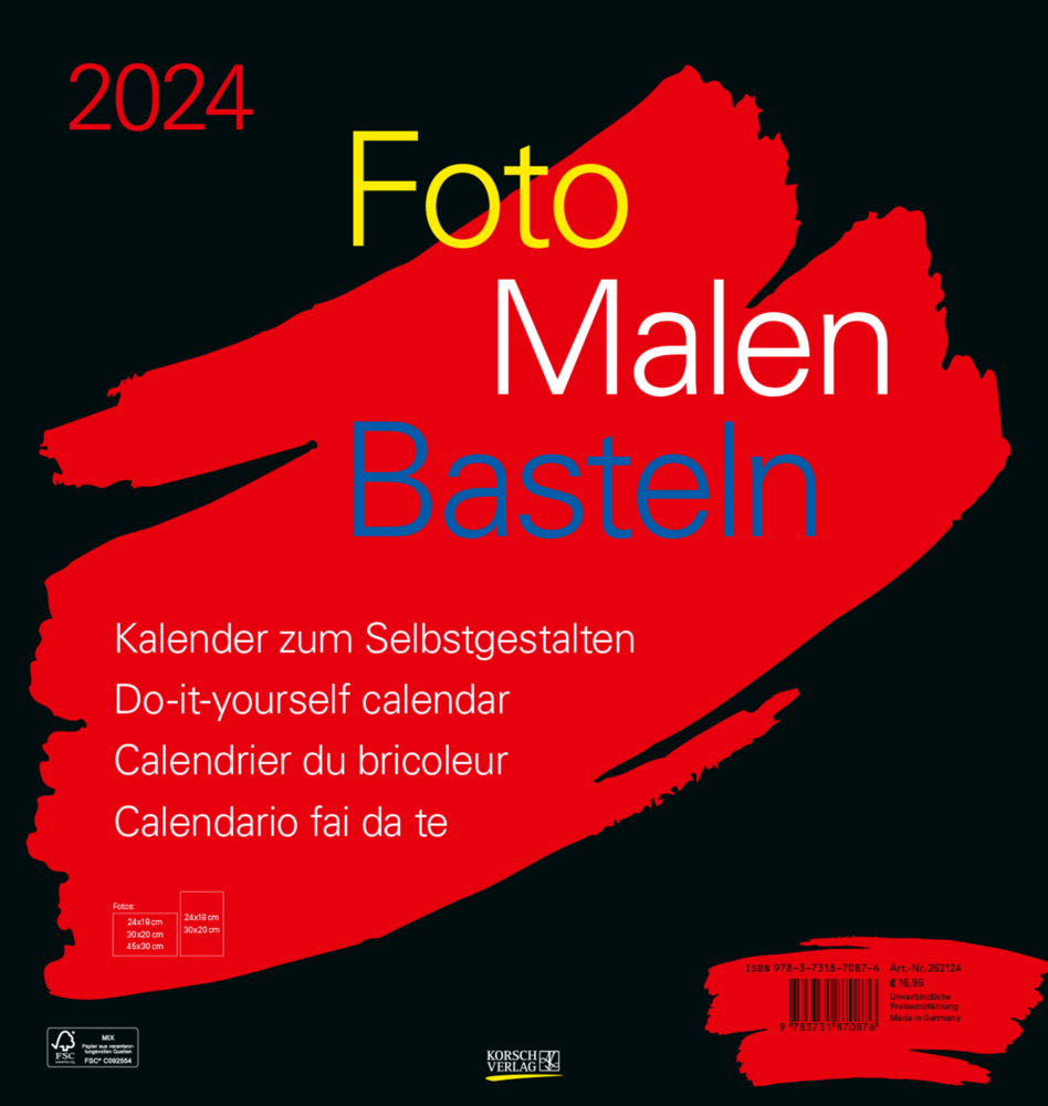 Cover: 9783731870876 | Foto-Malen-Basteln Bastelkalender schwarz groß 2024 | Korsch Verlag