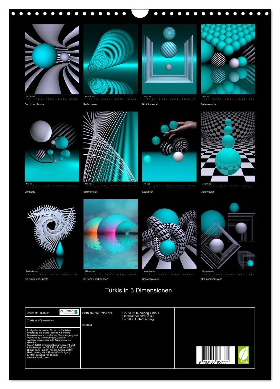 Bild: 9783435957774 | Türkis in 3 Dimensionen (Wandkalender 2025 DIN A3 hoch), CALVENDO...