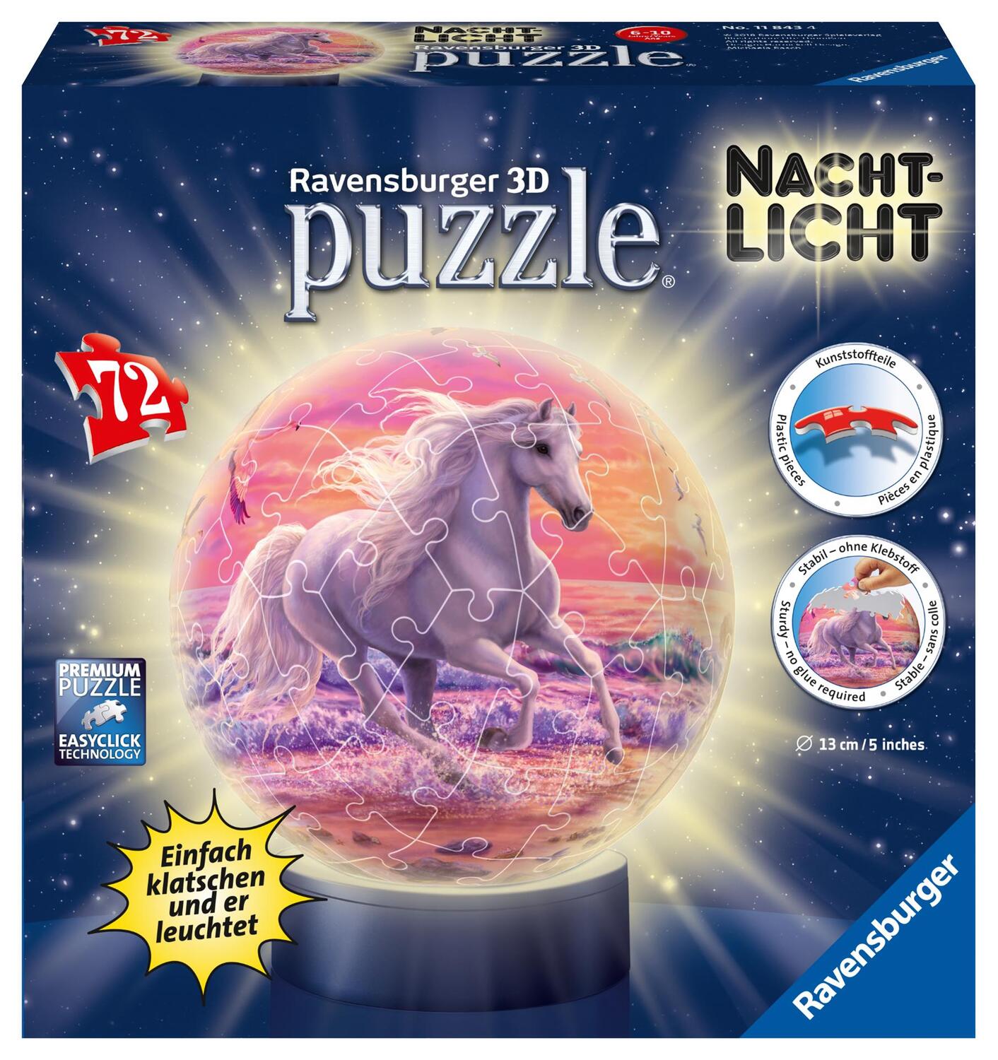 Cover: 4005556118434 | Pferde am Strand, Nachtlicht 3D Puzzle-Ball 72 Teile | Spiel | Deutsch