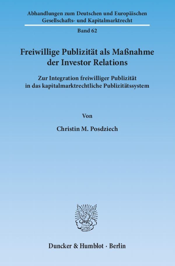 Cover: 9783428137428 | Freiwillige Publizität als Maßnahme der Investor Relations. | Buch