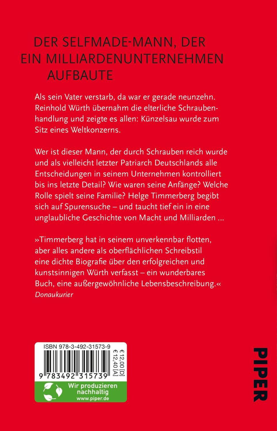 Rückseite: 9783492315739 | Reinhold Würth | Helge Timmerberg | Taschenbuch | 208 S. | Deutsch