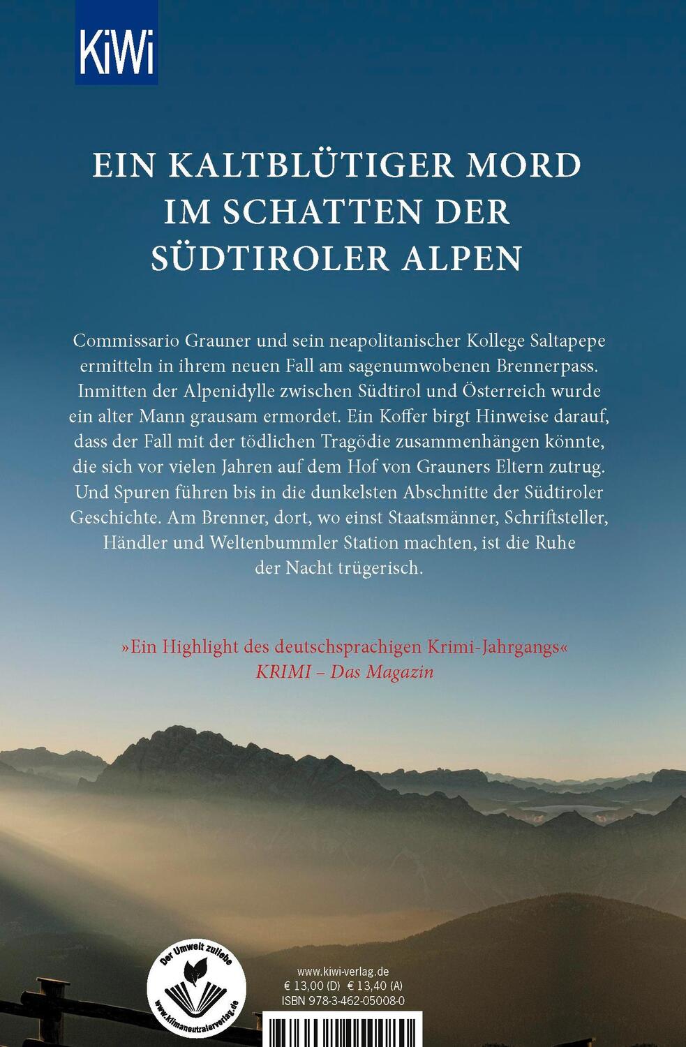 Rückseite: 9783462050080 | Nachts am Brenner | Ein Fall für Commissario Grauner | Koppelstätter