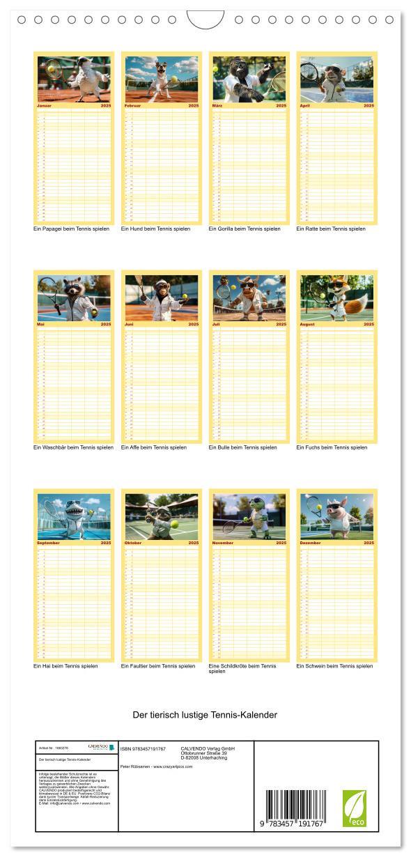 Bild: 9783457191767 | Familienplaner 2025 - Der tierisch lustige Tennis-Kalender mit 5...