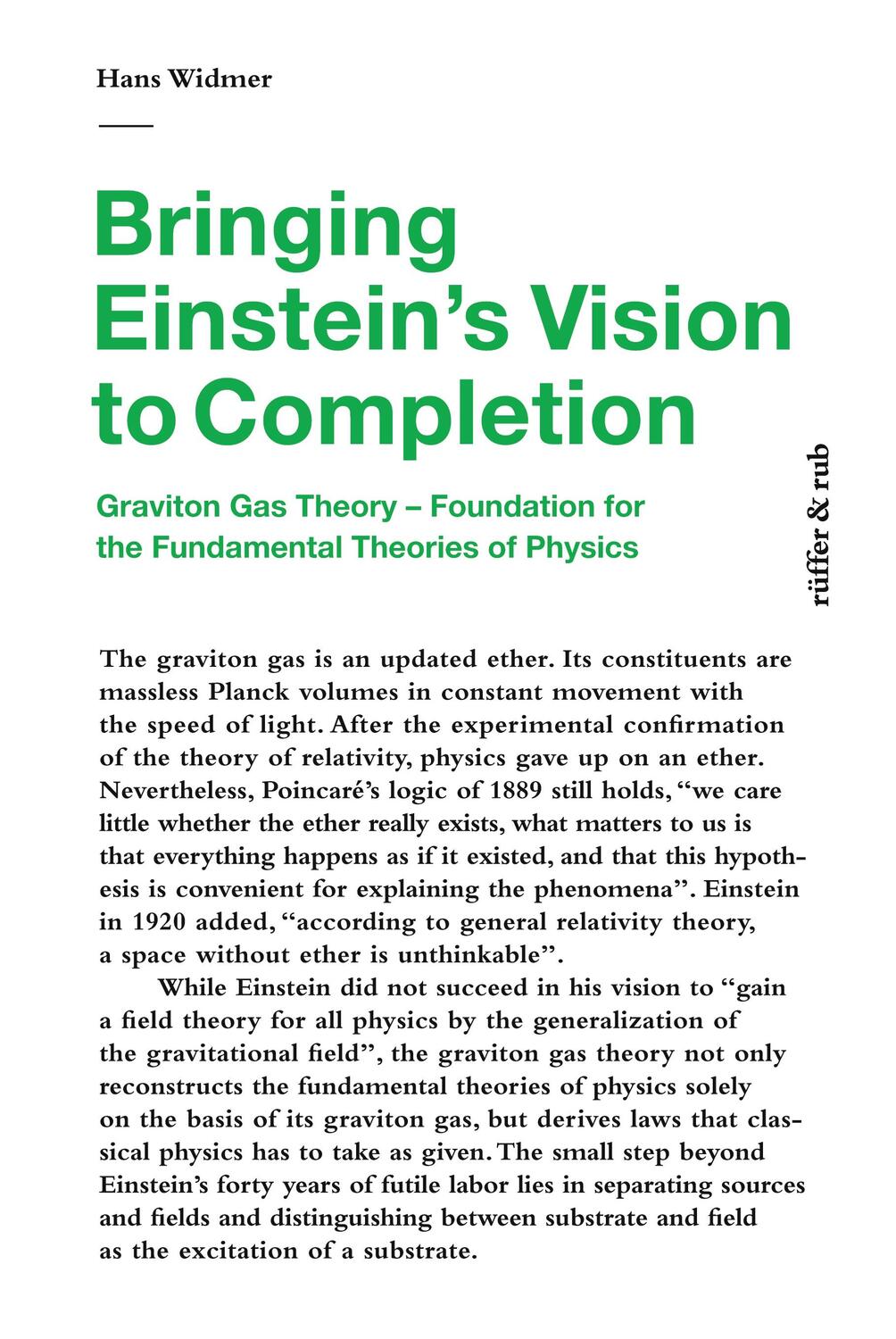 Cover: 9783907351185 | Bringing Einstein's Vision to Completion | Hans Widmer | Taschenbuch