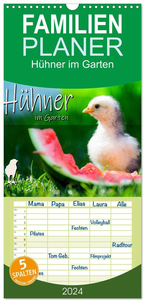 Cover: 9783675490444 | Familienplaner 2024 - Hühner im Garten mit 5 Spalten (Wandkalender,...