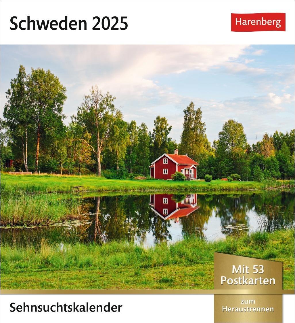 Cover: 9783840033445 | Schweden Sehnsuchtskalender 2025 - Wochenkalender mit 53 Postkarten