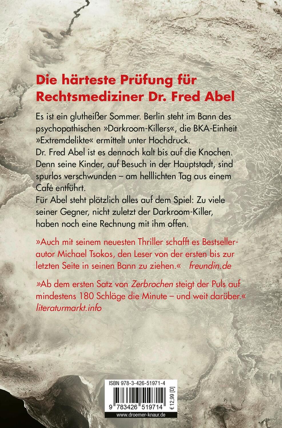 Rückseite: 9783426519714 | Zerbrochen | True-Crime-Thriller | Michael Tsokos (u. a.) | Buch