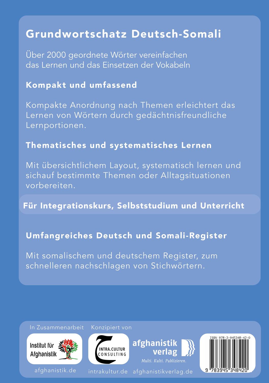 Rückseite: 9783945348420 | Somali Grundwortschatz. Deutsch-Somali praktisches Basiswörterschatz