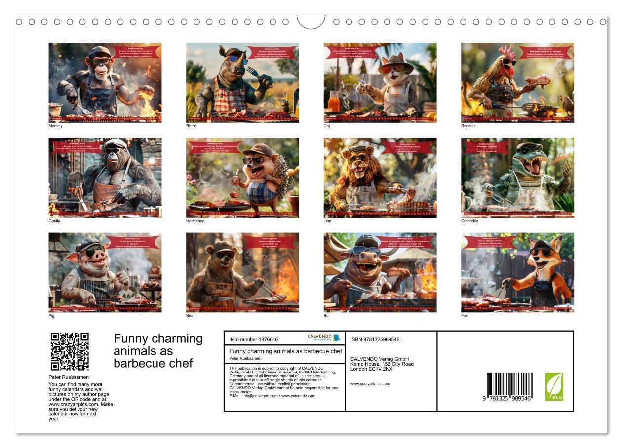 Bild: 9781325989546 | Funny charming animals as barbecue chef (Wall Calendar 2025 DIN A3...