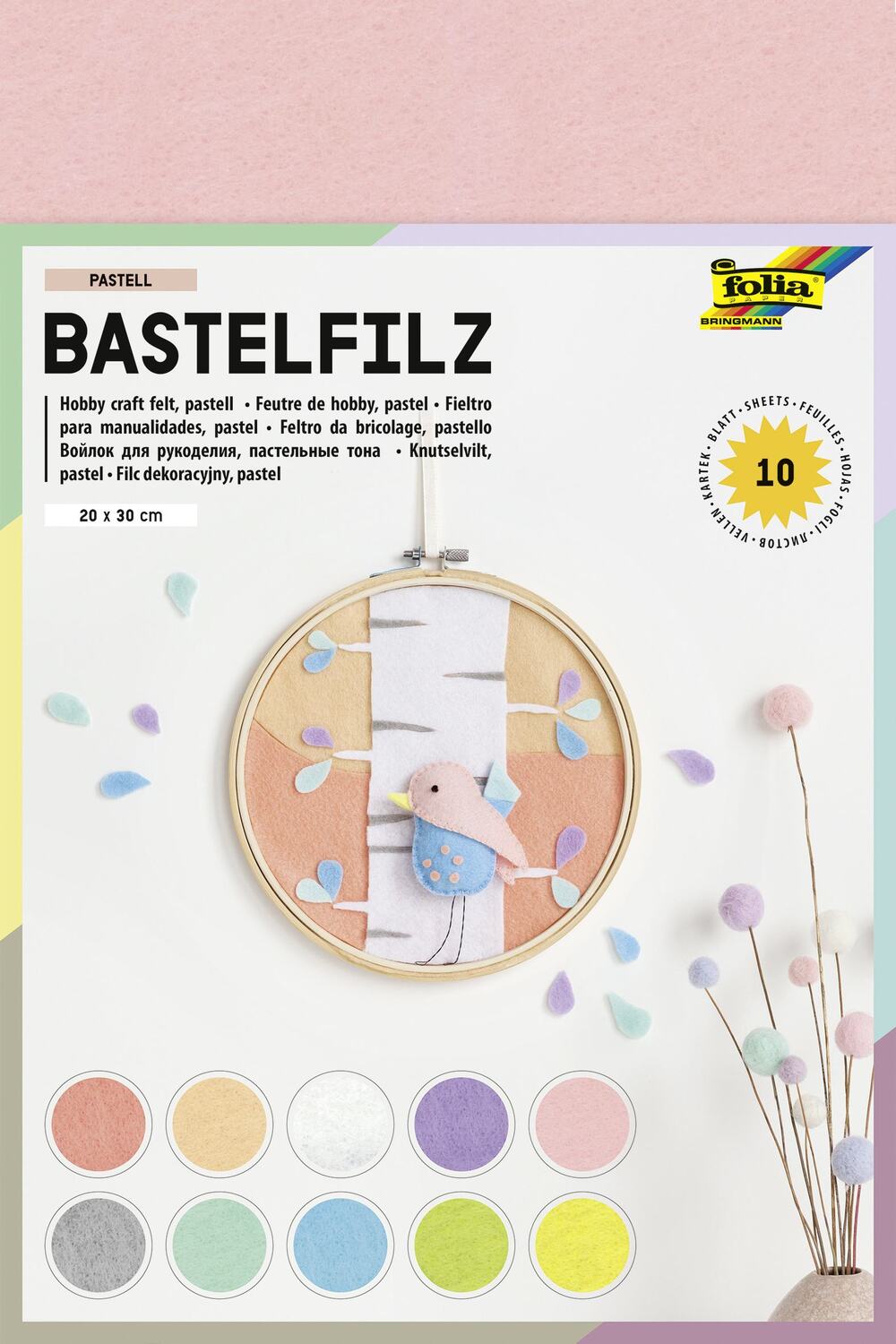 Cover: 4001868104097 | Folia Bastelfilz PASTELL 150g/m², 20x30cm, 10 Blatt farbig | 520495