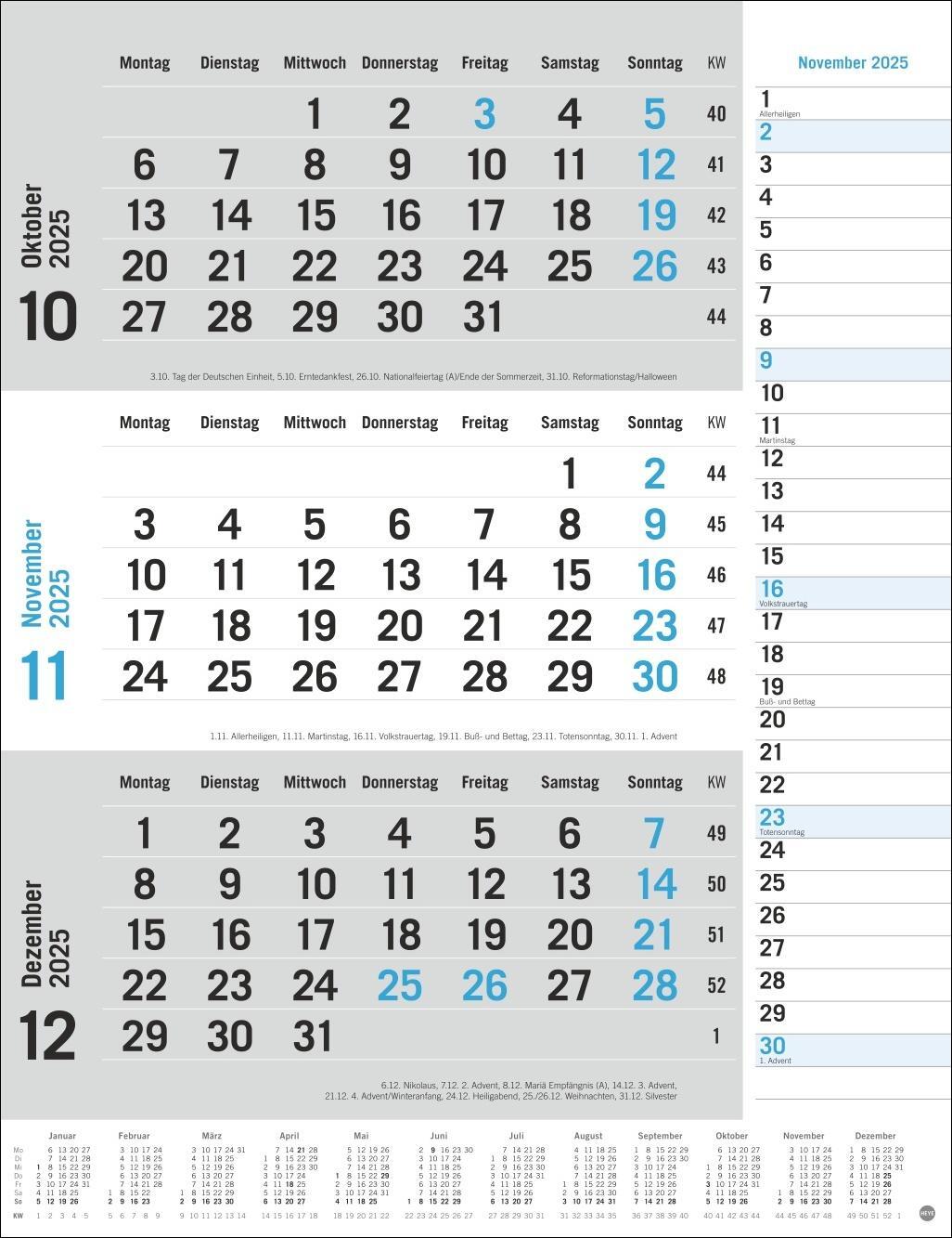 Bild: 9783756406630 | 3-Monats-Planer, blau 2025 | Heye | Kalender | Bürokalender Heye