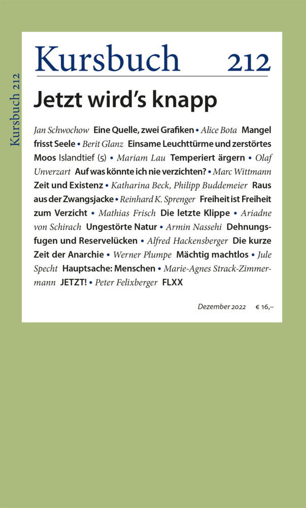 Cover: 9783961962808 | Kursbuch 212 | Jetzt wird's knapp | Armin Nassehi (u. a.) | Buch