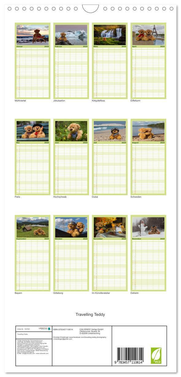 Bild: 9783457110614 | Familienplaner 2025 - Travelling Teddy mit 5 Spalten (Wandkalender,...