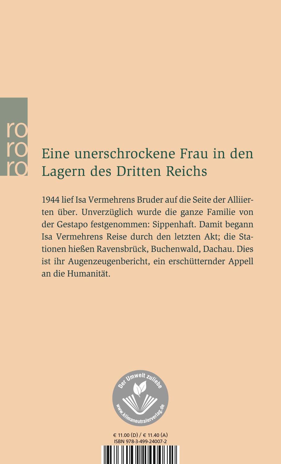 Rückseite: 9783499240072 | Reise durch den letzten Akt | Isa Vermehren | Taschenbuch | Deutsch