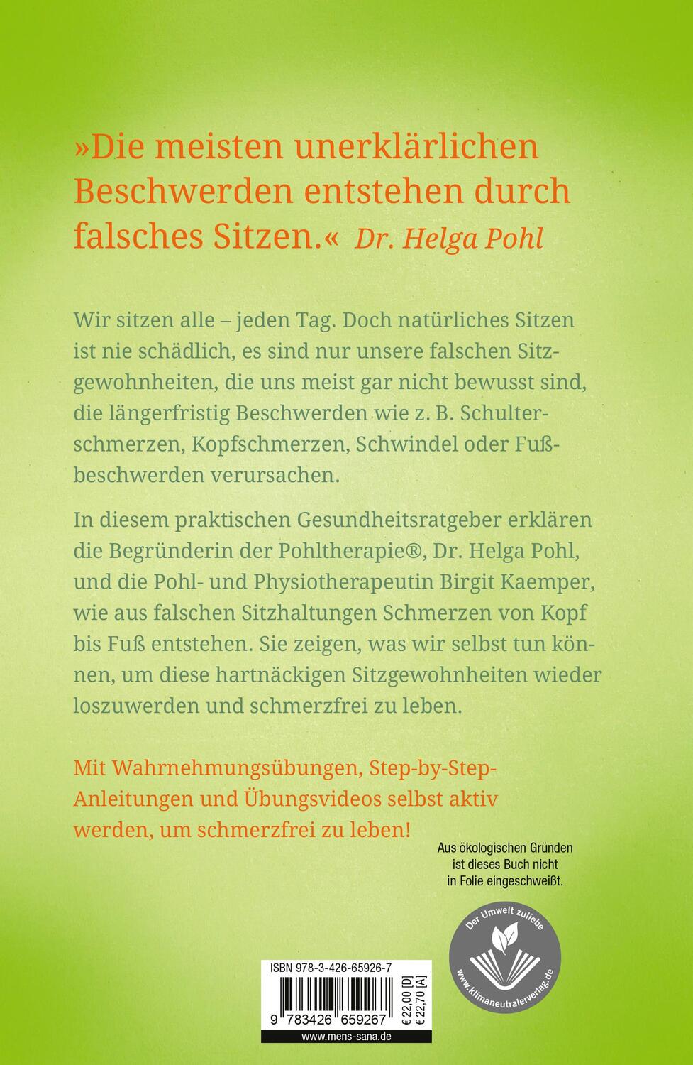 Rückseite: 9783426659267 | Natürlich sitzen! | Helga Pohl (u. a.) | Buch | 256 S. | Deutsch