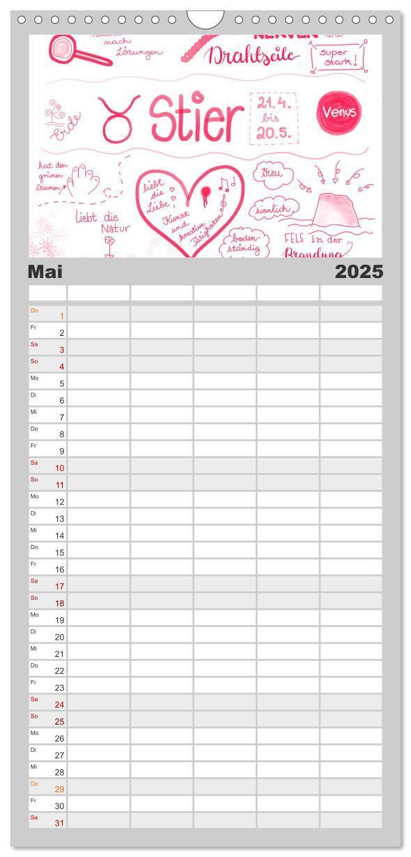 Bild: 9783457116074 | Familienplaner 2025 - Sternzeichen-Kalender mit 5 Spalten...