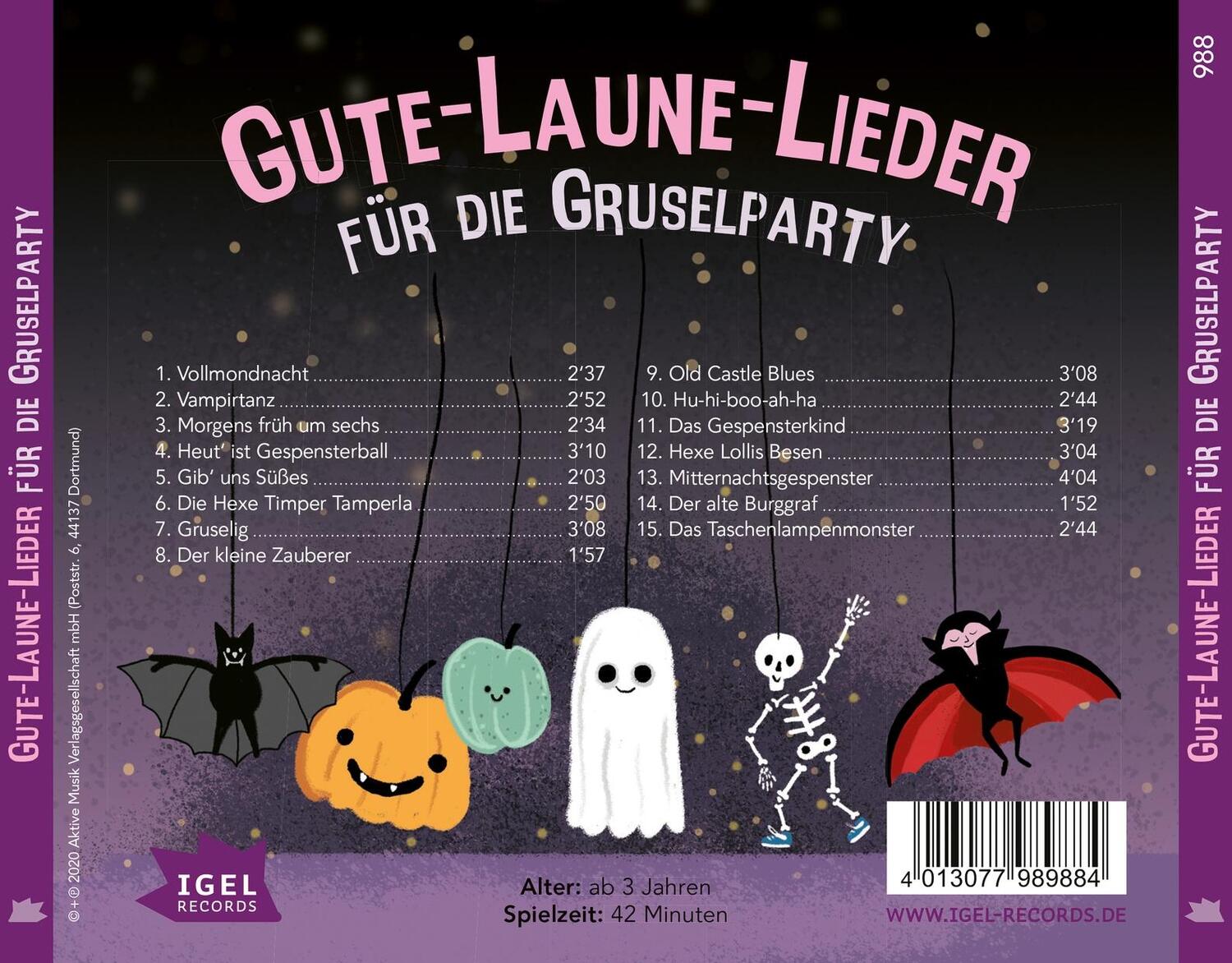 Rückseite: 4013077989884 | Gute-Laune-Lieder für die Gruselparty | Fredrik Vahle (u. a.) | CD