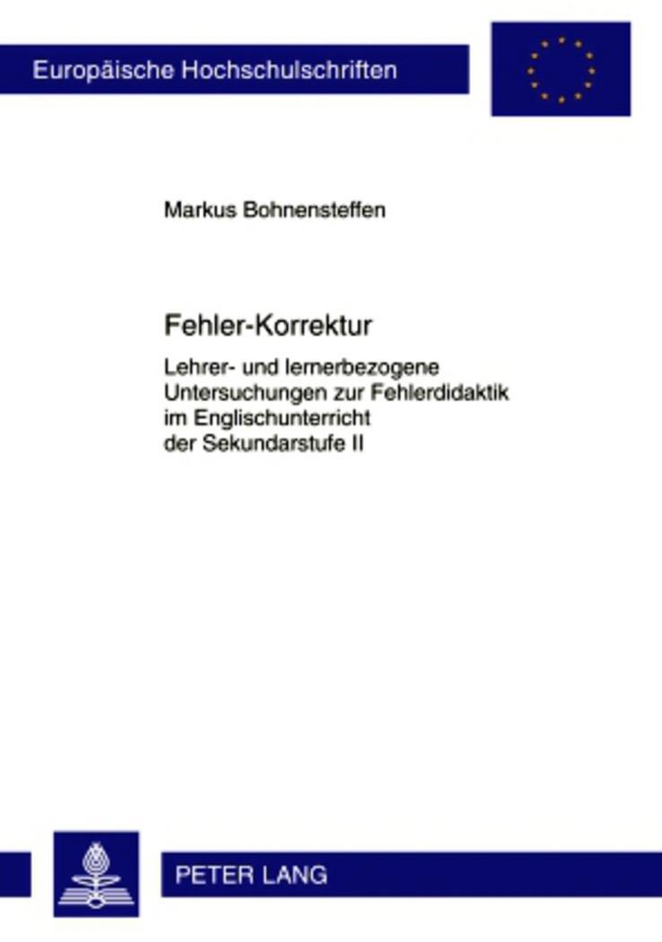 Cover: 9783631612934 | Fehler-Korrektur | Markus Bohnensteffen | Taschenbuch | Paperback