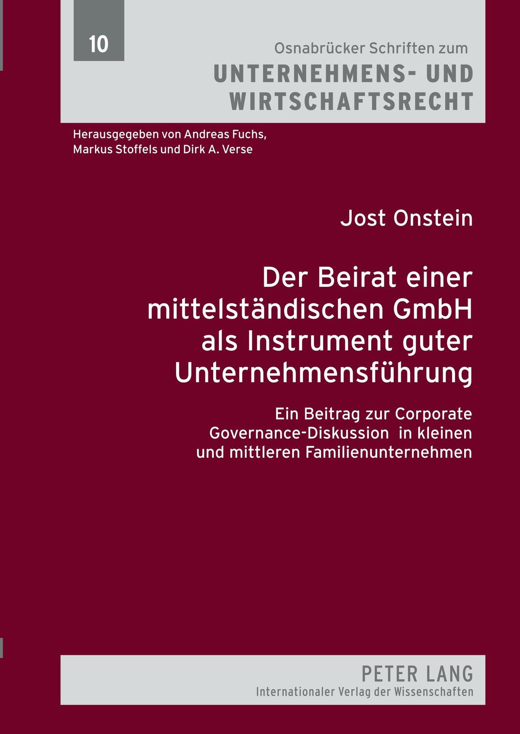 Cover: 9783631599198 | Der Beirat einer mittelständischen GmbH als Instrument guter...