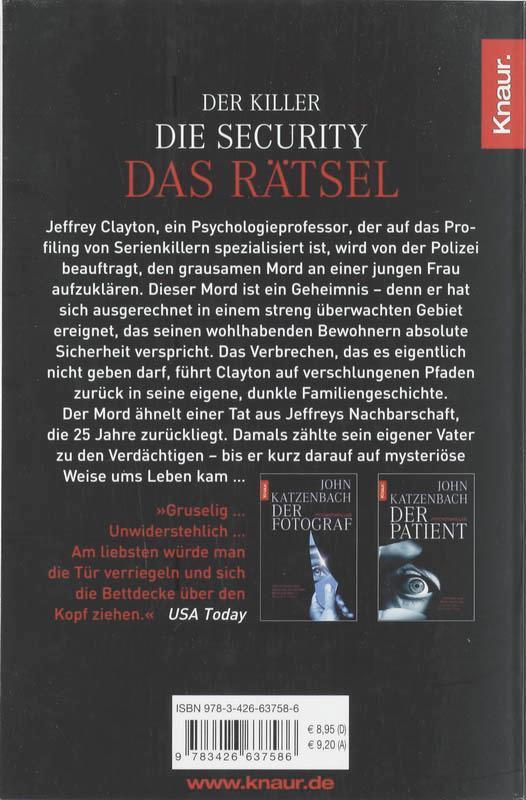 Rückseite: 9783426637586 | Das Rätsel | Psychothriller | John Katzenbach | Taschenbuch | 679 S.